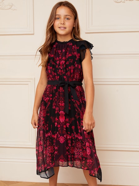 Love & Roses Pink Floral Printed Hanky Hem Pleated Dress (Q28764) | € 33 - € 39