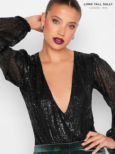 Long Tall Sally Black Sequin Bodysuit (Q28773) | €17