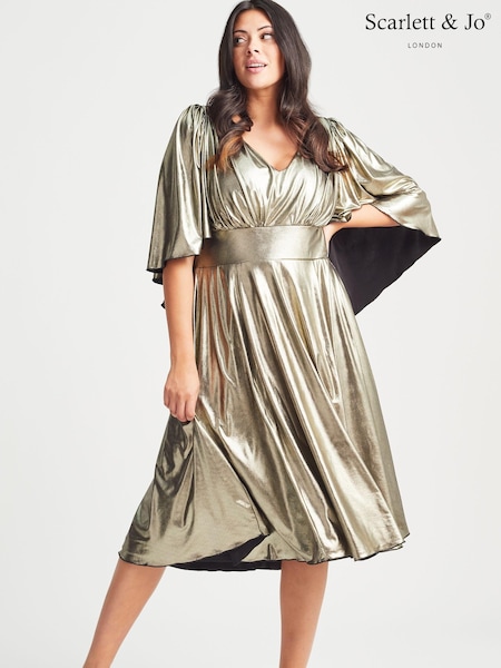 Scarlett & Jo Gold Liquid Midi Dress (Q29331) | €55