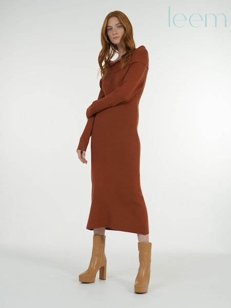 leem Red Off-Shoulder Knitted Midi Dress (Q29413) | €63