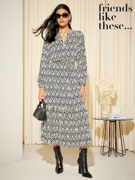 Friends Like These Tiered Long Sleeve V Neck Midi Shirt Dress (Q29699) | € 25