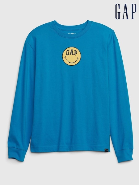 Gap Blue Smiley Organic Cotton Graphic T-Shirt (Q29894) | €7