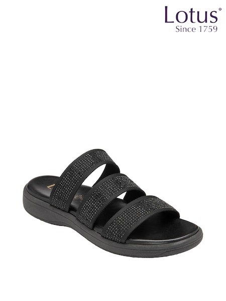 Lotus Footwear Black Casual Diamante Mule Sandal (Q30381) | €29