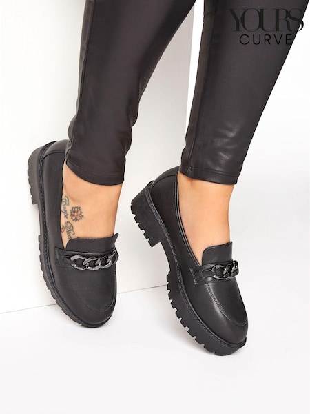 Yours Curve Black Wide FIt Extra-Wide Fit Chunky Metal Trim Loafer (Q30993) | AED94