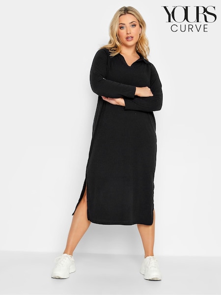 Yours Curve Black Ribbed Collar Dress (Q31353) | €19