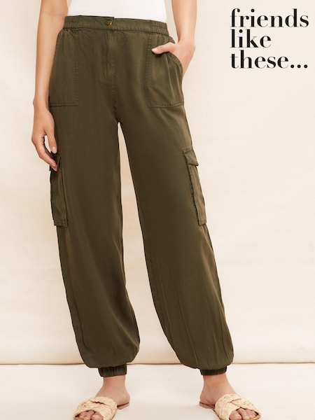 Friends Like These Khaki Green Soft Touch Lyocell Cargo Trousers (Q31531) | €17