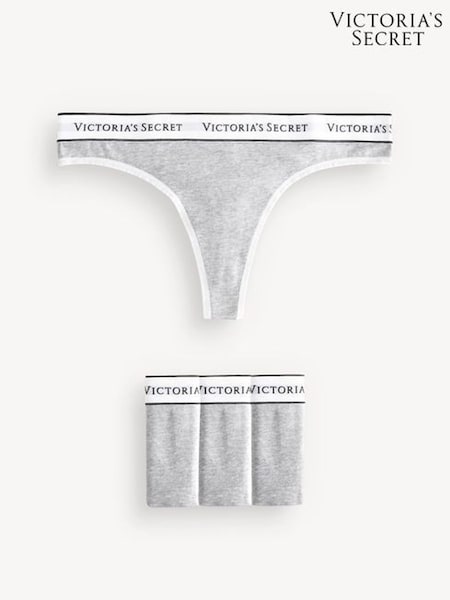 Victoria's Secret Grey Heather Thong Logo 4 Pack Knickers (Q31609) | €22.50