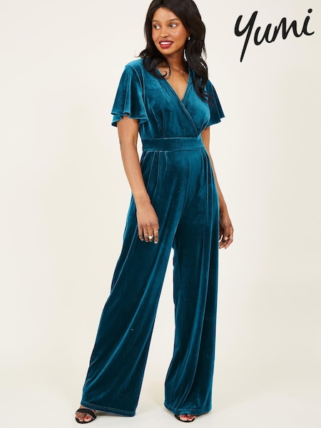 Yumi Teal Blue Velvet Jumpsuit (Q32118) | € 50