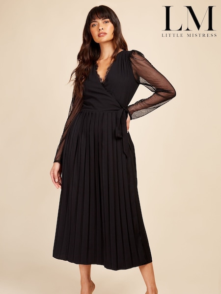 Little Mistress Black Spot Mesh Midi Wrap Dress (Q32256) | €61