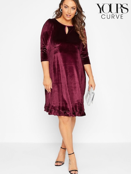 Czerwony - Yours Curve Velvet Key Hole Dress (Q33354) | 105 zł