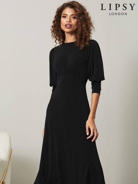 Lipsy Black Petite Jersey Long Puff Sleeve Midi Dress (Q33899) | €36