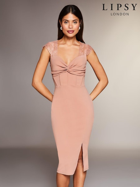 Lipsy Nude Eyelash Short Sleeve Corset Bodycon Dress (Q34006) | €25