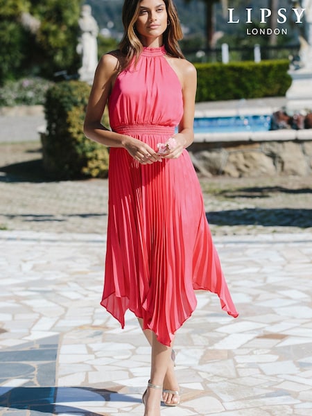 Lipsy Pink Halter Pleated High Neck Midi Dress (Q34015) | €38