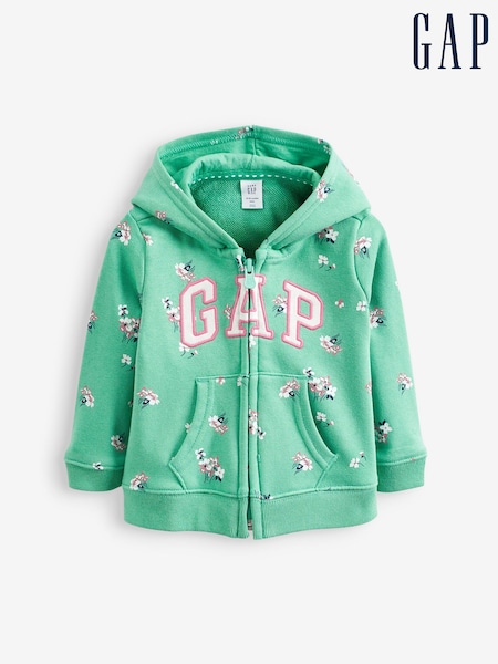 Gap Green and Pink Floral Print Logo Zip Up Hoodie (Q34135) | €17