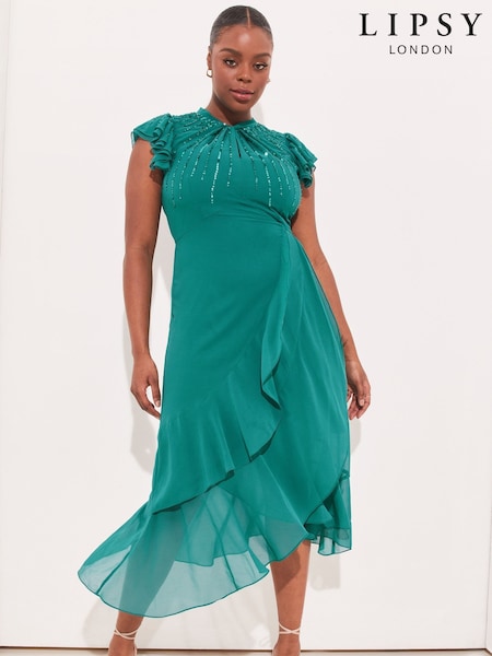 Lipsy Green Curve Embellished Fit and Flare Midi Dress (Q34223) | € 53
