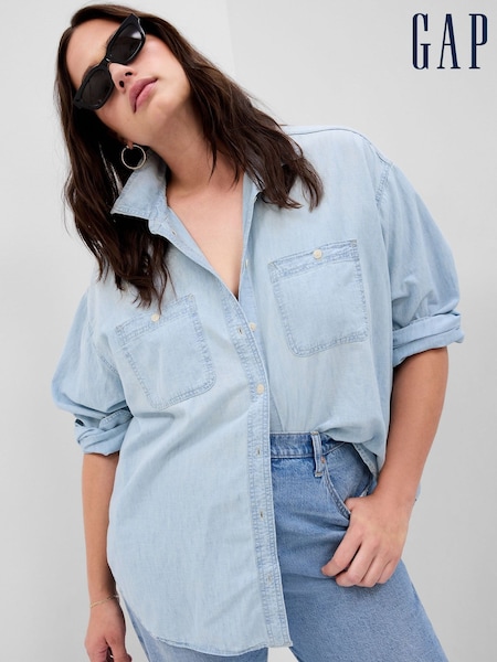 Sininen - Gap Chambray Denim Oversized Paidat (Q35113) | €71