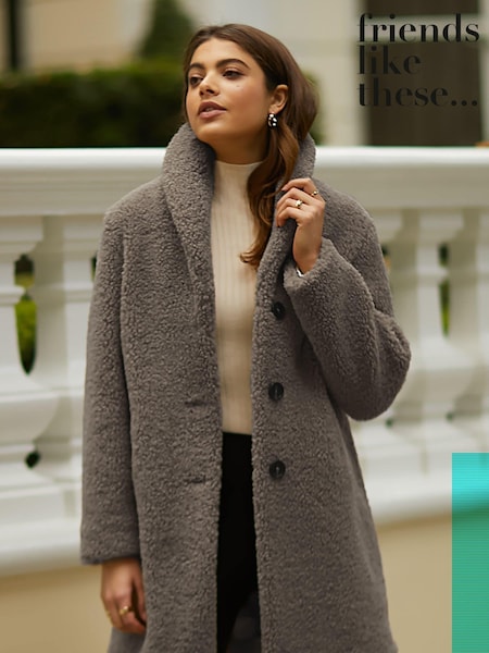 Friends Like These Grey Longline Button Through Teddy Coat (Q35174) | €36