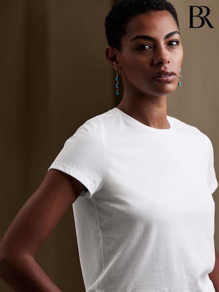 Valkoinen - Banana Republic Lightweight Pyöreä kaula-aukko T-paita (Q35228) | €47