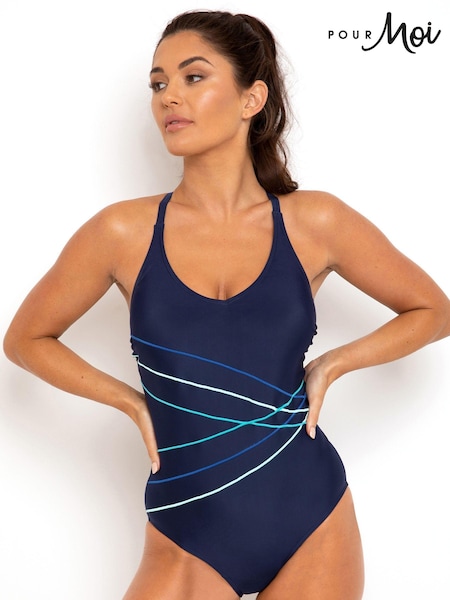 Bleumarin/ Albastru aqua - Pour Moi Energy Chlorine Resistant Recycled V Neck Linear Swimsuit (Q35317) | 150 LEI