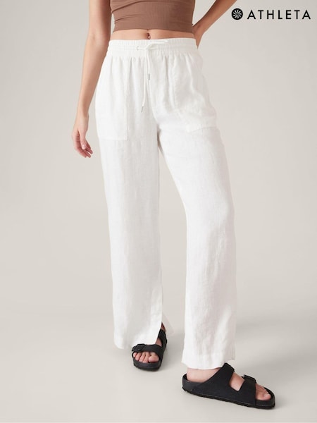 Athleta White Mid Rise Wide Leg Linen Trousers (Q36159) | €5.50