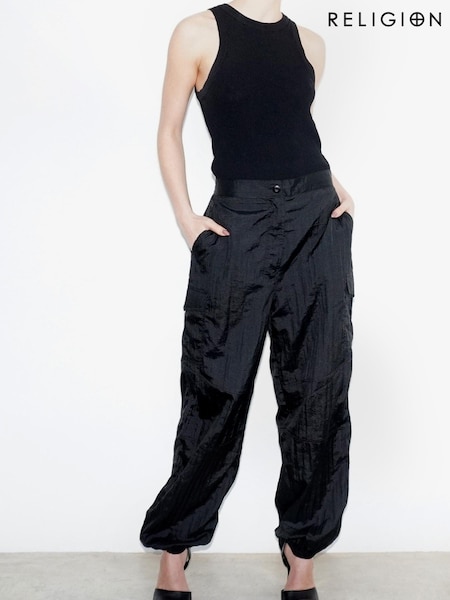 Schwarz - Religion Leichte Cargohose im Utility-Stil mit Bündchen, Grün (Q36530) | 42 €