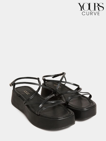 Yours Curve Black Extra-Wide Fit Strappy Flatform (Q36787) | € 12