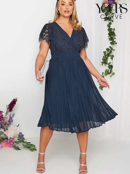 Синий - Yours Curve London Occasion Lace Wrap Pleat Midi Dress (Q36791) | €47