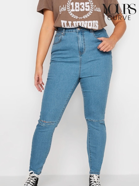 Yours Curve Blue AVA Slash Knee Jean (Q36812) | €17