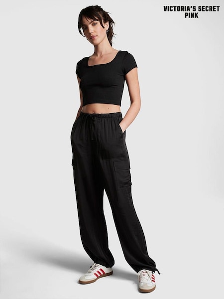 Victoria's Secret PINK Pure Black Satin Parachute Trousers (Q36894) | €31