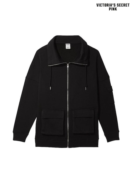 Victoria's Secret PINK Pure Black Oversized Cargo Pocket Full Zip Jacket (Q36908) | €22