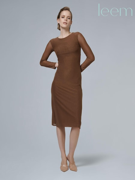 leem Brown Long-Sleeve Mesh Dress (Q37210) | €55