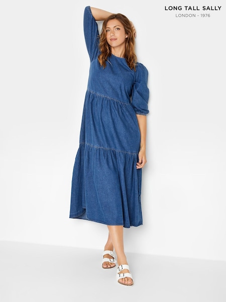 Long Tall Sally Blue Mid Wash Tiered Midi Dress (Q37561) | €25