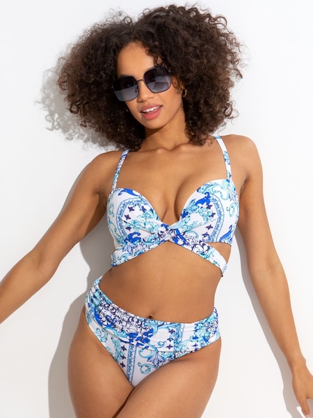 Pour Moi White/Blue Amalfi Foldover Brief (Q38337) | AED24