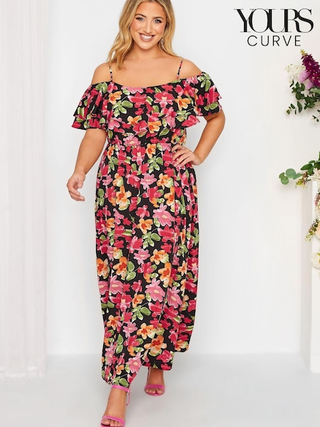 Yours Curve Black London Floral Cold Shoulder Maxi Dress (Q38564) | €43
