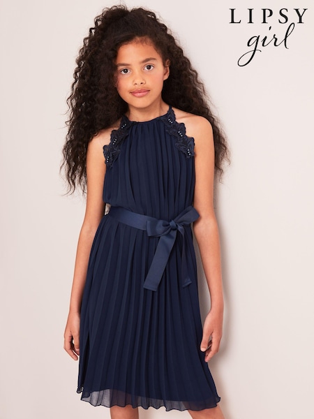 Lipsy Navy Pleated Chiffon Occasion Dress (Q39266) | €34 - €40