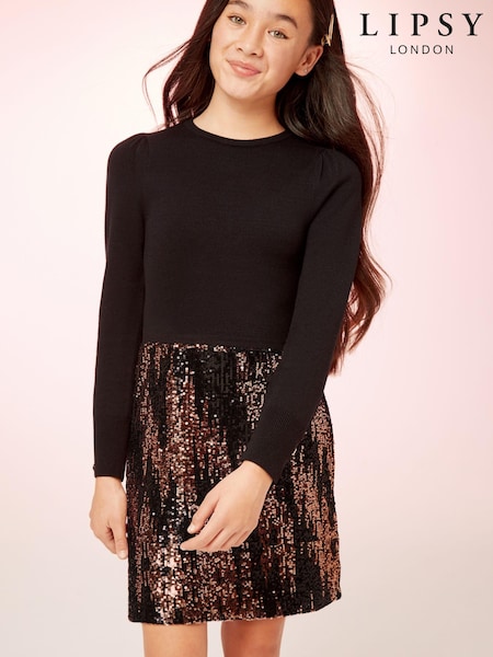 Lipsy Black Sequin 2 in1 Knitted Dress (Q39272) | € 24 - € 28