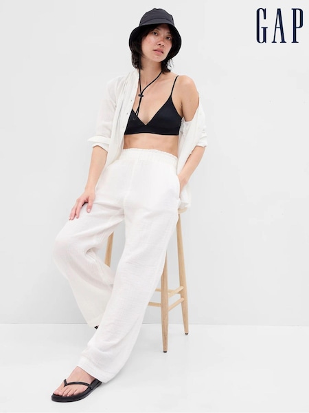 Gap White Crinkle Gauze Wide Leg Cotton Trousers (Q39631) | €8