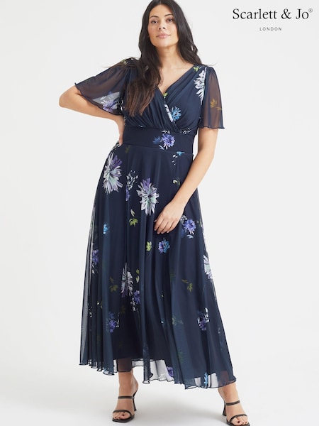 Marineblau/Löwenzahn - Scarlett & Jo Isabelle Angel Sleeve Maxi Dress (Q39997) | 29 €