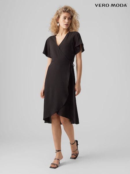 VERO MODA Black Wrap Midi Dress (Q40222) | €29