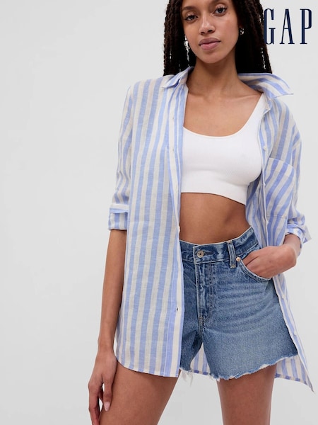 Gap Beige/White Linen Boyfriend Shirt (Q40257) | €37