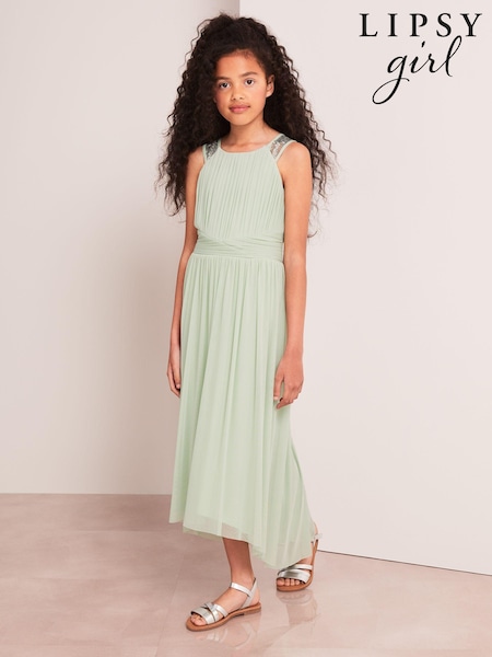Lipsy Sage Green Embellished Strap Midi Occasion Dress (Q40525) | €28 - €33