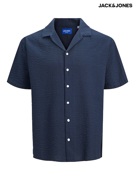 JACK & JONES Navy Blue Seersucker Resort Shirt (Q40784) | €17