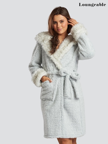 Loungeable Grey Tipped Faux Fur Hood Borg Robe (Q40956) | €19.50