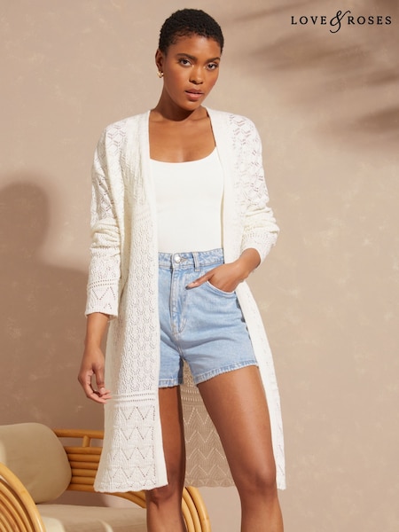 Love & Roses Ivory Crochet Longline Cardigan (Q41097) | €36