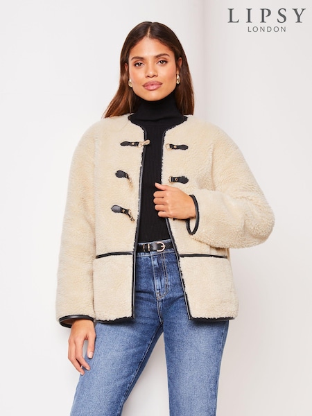 Lipsy Cream Shearling Clasp Detail Jacket (Q41323) | €48