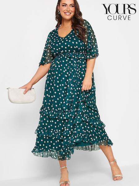 Grün - Yours Curve London Gerüschtes Kleid mit V-Ausschnitt (Q41623) | 42 €