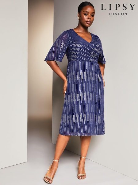 Lipsy Navy Blue Curve V Neck Wrap Midi Dress (Q41988) | €23