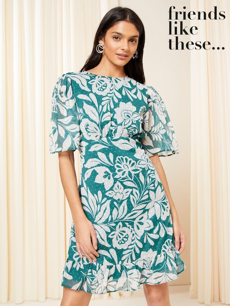 Friends Like These Green Flutter Sleeve Chiffon Mini Dress (Q42345) | € 13