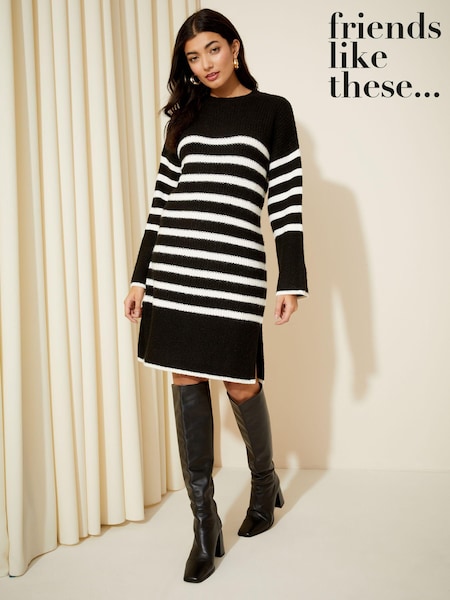 Friends Like These Black/White Striped Knitted Long Sleeve Jumper Dress (Q42676) | €18.50