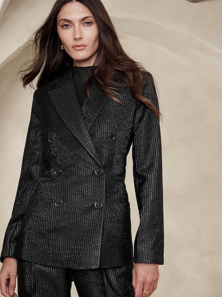 Banana Republic Black Luci Metallic Pinstripe Blazer (Q42949) | €86